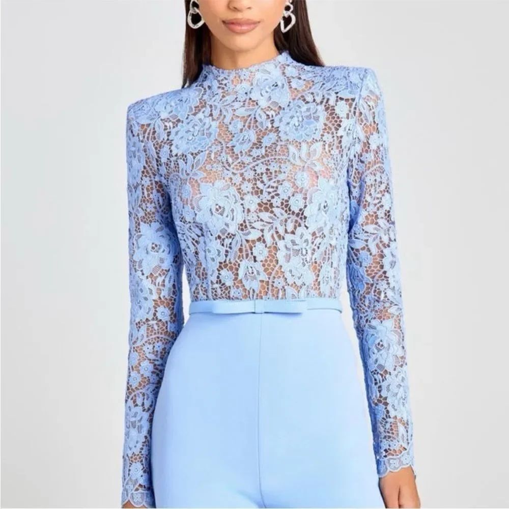 NADINE MERABI Maddie Lace Long Sleeve Wide Leg Jumpsuit sz 2 - Picture 5 of 5
